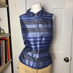 Vintage Ann Taylor Blue Silk Striped Blouse
